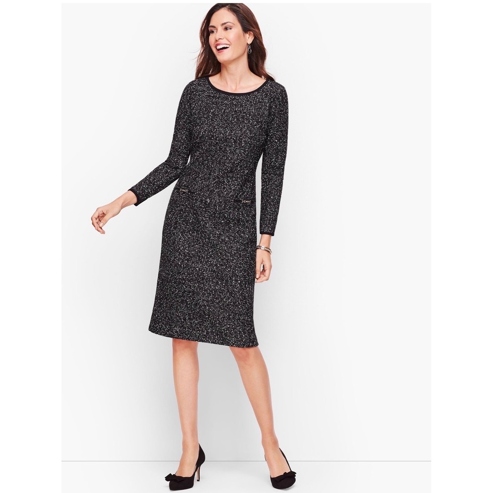 Talbots Women's Black White Tweed Knit Sheath Dress Gold Horsebit Size 8 NWT